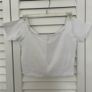 White Off The Shoulder Cotton/Spandex Crop Top